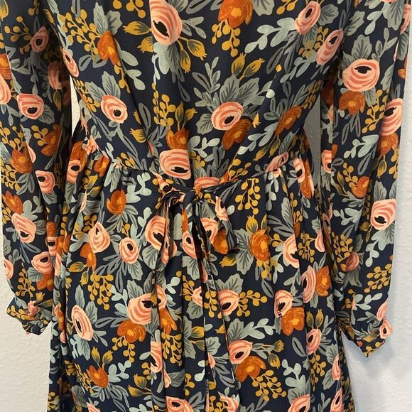 Paper Crown + Rifle Paper Company Efflorescence Blue Floral Swing Dress Sz Small - Picture 6 of 9